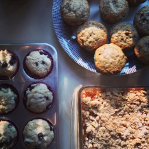 Banana muffins, blueberry muffins and apple crisp
